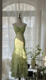 Stunning Mermaid Spaghetti Straps Satin Chiffon Sequin Beads Long Prom Dresses Formal Dress HZ1024