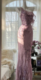 Pretty Mermaid One Shoulder Chiffon Sequin Long Prom Dresses Formal Dress HZ1024