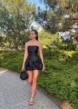 Pretty A Line Strapless Satin Short Homecoming Dress 20th Birthday Outfits HZ1024