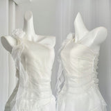 White A Line One Shoulder Chiffon Ruffles Short Homecoming Dress 16th Birthday Outfits HZ1024