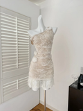 Vintage Mermaid One Shoulder Satin Lace Short Homecoming Dress 19th Birthday Outfits HZ1024