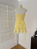 Yellow A Line Halter Chiffon Tiered Short Homecoming Dress 19th Birthday Outfits HZ1024