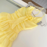 Yellow A Line Halter Chiffon Tiered Short Homecoming Dress 19th Birthday Outfits HZ1024