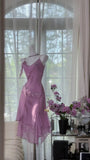 Chic Mermaid Spaghetti Straps Chiffon Embroidery Short Homecoming Dress 19th Birthday Outfits HZ1024