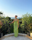 Charming Mermaid Halter Green Satin Long Prom Dresses Formal Dress HZ1024