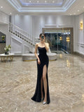 Pretty Mermaid Strapless Satin Sequin Slit Long Prom Dresses Formal Dress HZ1024