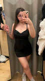 Chic Mermaid Spaghetti Straps Black Satin Short Homecoming Dress 20th Birthday Outfits HZ1024