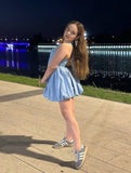 Elegant A Line Halter Satin Short Homecoming Dress 18th Birthday Outfits HZ1024