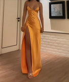 Simple Sexy Mermaid Halter Satin Slit Long Prom Dresses Formal Dress HZ1024
