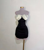 Sweet 16th Black Mermaid Strapless Satin With Bow Short Homecoming Dress Birthday Outfits HZ1024
