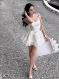 Vintage A line Straps White Short Homecoming Dress 19th Birthday Outfits HZ1024