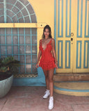 Sexy Deep V Neck A Line Chiffon Polka Dots Short Homecoming Dress 21th Birthday Outfits HZ1024