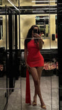 Sexy Mermaid Off The Shoulder Red Satin Pleated Mini Short Homecoming Dress 20th Birthday Outfits HZ1024
