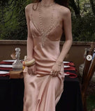 Charming A Line Spaghetti Straps Satin Lace Long Prom Dresses Formal Dress HZ1024