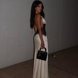 Elegant Mermaid Halter Satin Lace Long Prom Dresses Formal Dress HZ1024