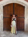 Modest A Line Spaghetti Straps Satin Lace Slit Long Prom Dresses Formal Dress HZ1024