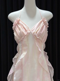 Unique A Line Halter Satin Ruffle Backless Long Prom Dresses Formal Dress HZ1024