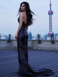 Sexy Mermaid Sequin Black Prom Dresses HZ1024