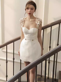 Simple A-Line Lace Short Prom Dress White Homecoming Dress HZ1024