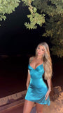 Sexy A Line Spaghetti Straps Satin Short Homecoming Dress 21th Birthday Outfits HZ1024