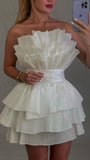 Unique Strapless Ruched Sleeveless Short Cocktail Homecoming Party Dress HZ1024