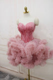 Short Pink Feather Sweetheart Puffy Tulle Cocktail Party Dress Birthday Dress Homecoming Dresses HZ1024