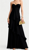 Pretty A Line Strapless Satin Ruffle Long Prom Dresses Formal Dress HZ1024