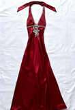 Modest A Line Halter Satin Beads Long Prom Dresses Formal Dress HZ1024