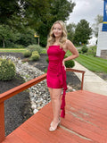 Sheath Burgundy Mermaid Strapless Satin Short Homecoming Dress 21th Birthday Outfits HZ1024