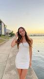 Charming Sheath Mermaid Strapless Satin Pleated Short Homecoming Dress 22th Birthday Outfits HZ1024