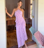 Unique Lilac A Line Halter Pleated Satin Long Prom Dress,Formal Dress HZ1024