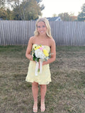 Lovely A Line Strapless Satin Applique Short Homecoming Dress 19th Birthday Outfits HZ1024