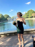 Sparkly Dark Green Mermaid Strapless Sequin Short Homecoming Dress 21th Birthday Outfits HZ1024