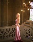 Pink Sweetheart Mermaid Satin Lace Long Prom Dress,Formal Dress HZ1024