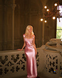 Pink Sweetheart Mermaid Satin Lace Long Prom Dress,Formal Dress HZ1024