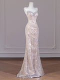 Shiny Mermaid Strapless Tulle Sequin Long Prom Dress,Formal Evening Dress HZ1024