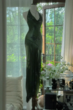 Sexy Mermaid Halter Dark Green Chiffon Sequin Long Prom Dress, Evening Dress HZ1024