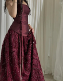 Shiny A Line Strapless Satin Tulle Sequin Long Prom Dress, Evening Dress HZ1024