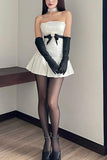 Strapless Sleeveless Floral Pleated Satin A-Line Mini Homecoming Dress HZ1024