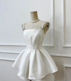 Simple A line Spaghetti Straps Short Satin Homecoming Dress 20th Birthday Outfits HZ1024
