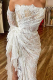 Sexy Mermaid Strapless Lace Long White Wedding Dresses HZ1024