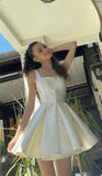 Sexy A Line Straps Ivory Satin Short Homecoming Dress Birthday Outfits HZ1024