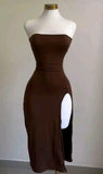 Vintage Sheath Strapless Slit Homecoming Dress 19th Birthday Outfits HZ1024