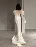 Vintage Mermaid Straps Long Sleeves Satin Wedding Dresses HZ1024