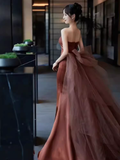Sexy Mermaid Strapless Sleeveless Satin Long Prom Dress HZ1024