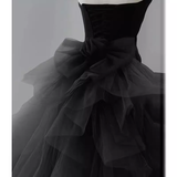 Sexy Mermaid Strapless Sleeveless Black Satin Long Prom Dress HZ1024