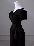 Sexy Mermaid Spaghetti Straps Black Satin Long Prom Dress HZ1024