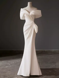 Fairytale Mermaid Off The Shoulder White Long Satin Wedding Dresses HZ1024