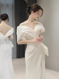 Fairytale Mermaid Off The Shoulder White Long Satin Wedding Dresses HZ1024