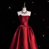Sexy High Low Strapless Satin Burgundy Long Prom Dresses HZ1024